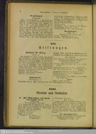 XIII. Vereine und Anstalten