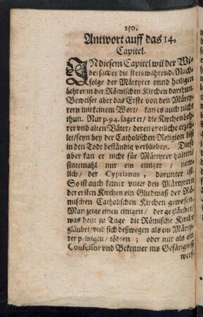 Antwort auff das 14. Capitel.