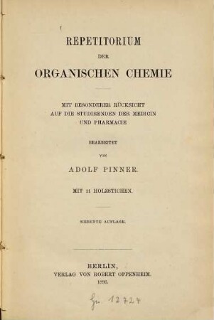 Repetitorium der anorganischen Chemie : mit besonderer Rücksicht auf die Studirenden der Medicin und Pharmacie