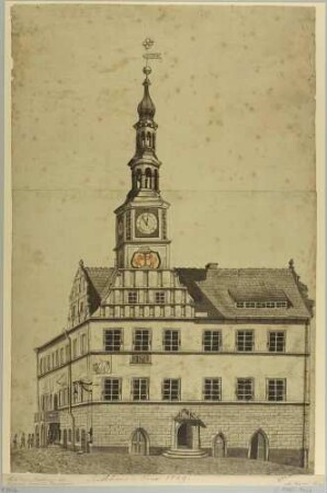 Das Rathaus in Pirna, Blick auf den barocken Turm von Südosten
