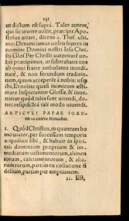 Articuli Papae Ioannis 22. contra Monachos.