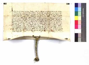 König Ludwig verleiht Konrad von Schlüsselberg und dessen Erben angesichts seiner Dienste für König und Reich sowie als Bannerträger in seinem siegreichen Kampf Burg und Stadt Markgröningen mit allen Rechten und Lehen, Patronat und Gerichtsbarkeit, Dörfern, Weiden, Wäldern, Gewässern und Wasserläufen, Leuten und Vasallen, Einkünften und Zubehör zu rechtem und ewigem Lehen und befiehlt allen zur Stadt und Burg gehörenden Leuten und Vasallen, Konrad und dessen Erben die genannten Rechte in vollem Umfang zu übergeben und ihnen gehorsam zu sein.