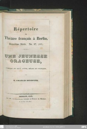 Une jeunesse orageuse : comédie en deux actes, mêlée de couplets