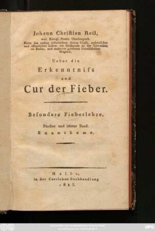 Fünfter und letzter Band: Exantheme