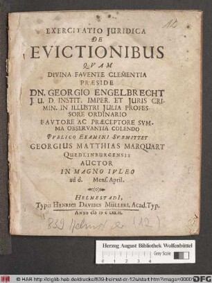 Exercitatio Iuridica De Evictionibus