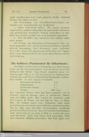 Ein haltbares Platintonbad für Silberdrucke