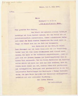 Brief an Bernhard Sekles : 02.07.1925