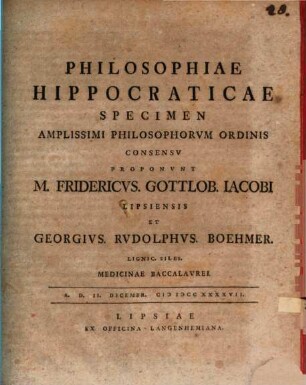 Philosophiae Hippocraticae specimen