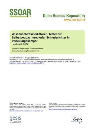Wissenschaftsindikatoren: Mittel zur Selbstbeobachtung oder Schiedsrichter im Verteilungskampf?