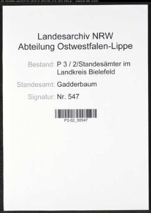 Heiratsregister Standesamt Gadderbaum