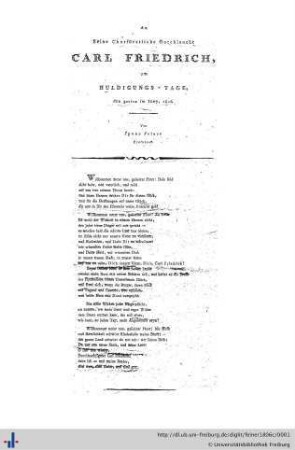 An Seine Churfürstliche Durchlaucht Carl Friedrich...