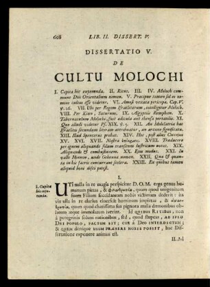 Dissertatio V. De Cultu Molochi