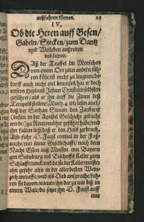 IV. Ob die Hexen auff Besen/ Gabeln/ Stecken ... [u. a.]