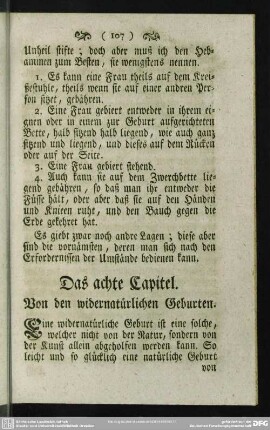 Das achte Capitel. Von den widernatürlichen Geburten