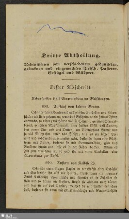 Erster Abschnitt. Nebenspeisen statt Eingemachten an Fleischtagen