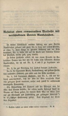 Resultat eines comparativen Versuchs mit verschiedenen Sorten Runkelrüben.