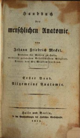 Handbuch der menschlichen Anatomie, 1. Allgemeine Anatomie