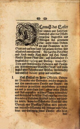Appendix Der Gesatz und Ordnung, Von Straff offenbarer Laster, Die Bestraffung Treuloser Bedienten betreffend : [Decretum in Senatu, Freytags den 28. Ianuarii, Anno 1687.]