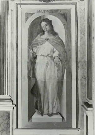 Mansuetudo (Sanftmut) : Mansuetudo (Sanftmut). Wohl Öl auf Holz (ab 1634; C. Schiebling). Radebeul, Hoflößnitz, Berg- und Lusthaus, Festsaal, Nordseite