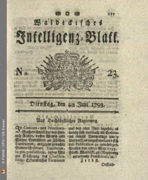 No. 23. Dienstag, den 4ten Juni 1793