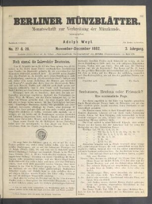 No. 27 & 28. November-Dezember 1882