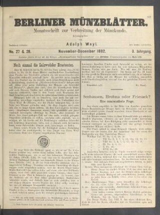 No. 27 & 28. November-Dezember 1882