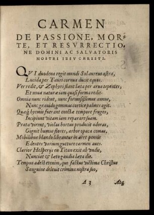 Carmen De Passione, Morte, Et Resurrectione Domini Ac Salvatoris Nostri Iesu Christi.