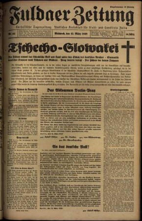 Ausgabe vom Mittwoch, den 15. März 1939.