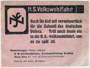 Handzettel mit der Aufforderung zum Eintritt in die NS-Volkswohlfahrt