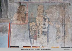 Christologischer Zyklus, die Königliche Familie vor dem heiligen Georg : Stifterfiguren vor Madonna mit Kind, weibliche Heilige mit Engeln, Pfingsten