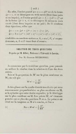 Solution de trois questions.