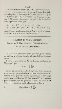 Solution de trois questions.