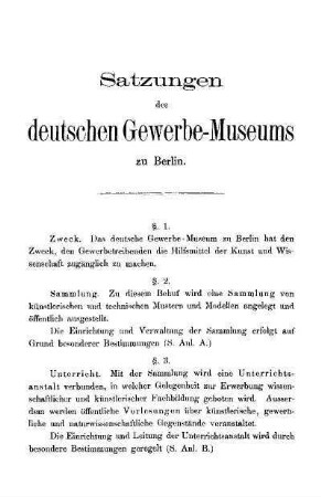 Satzungen des deutschen Gewerbe-Museums zu Berlin