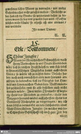 15. [Eine Trostschrifft wegen der Schwester Tod, an eine fürnehme Dame]