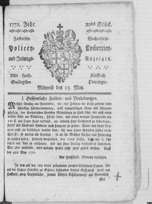 20tes Stück, Ausgabe vom 13. May 1772