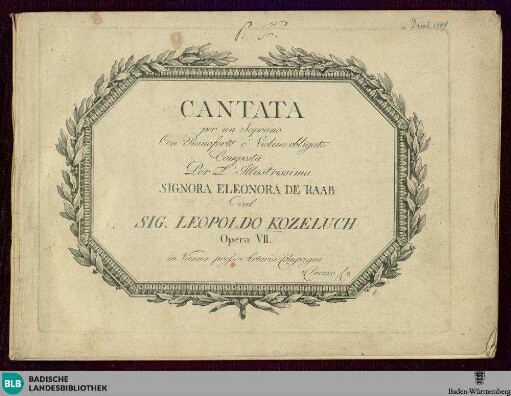 Cantata per un soprano con pianoforte e violino obligato : Opera VII