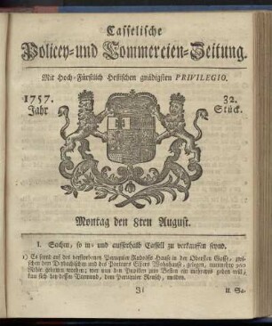 32. Stueck, Montag den 8ten August 1757