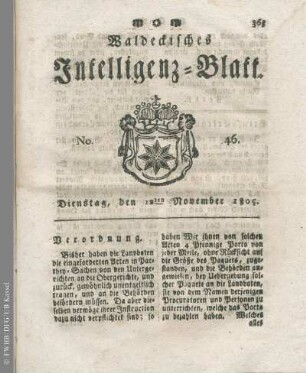 No. 46, Dienstag, den 12ten November 1805