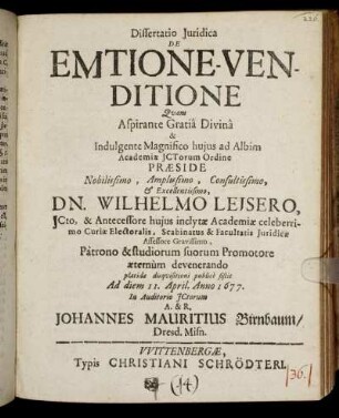 Dissertatio Iuridica De Emtione-Venditione