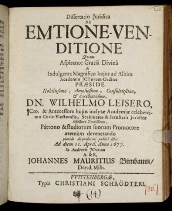 Dissertatio Iuridica De Emtione-Venditione