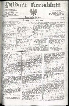 Ausgabe vom Donnerstag, den 28. April 1892.