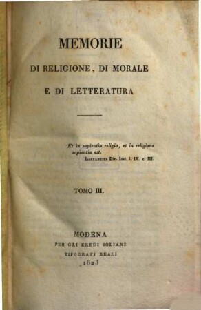 Memorie di religione, di morale e di letteratura, 3. 1823 = Fasc. 7 - 9