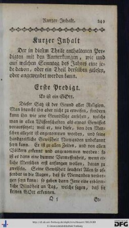 Kurzer Inhalt der Predigten.