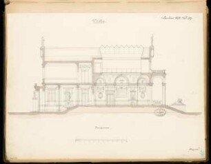 Villa für einem Junggesellen Monatskonkurrenz Januar 1878: Längsschnitt; Maßstabsleiste