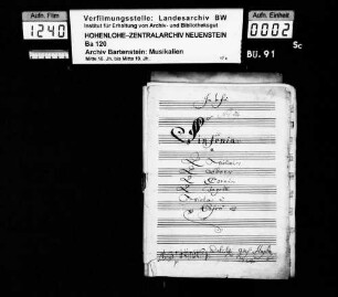 Joseph Haydn: In b fà / Sinfonia: / a / 2 Violini: / 2 Oboes / 2 Corni: / 2 Fagotti / Viola è / Basso / del Sig. Gius. Haydn / [Incipit] / B-dur; Ms.ca. 1780; komponiert 1778/79.
