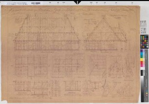 Velen (Velen) Schloß Neubau des Archivgebäudes Blatt 27 Holzkonstruktionen 1925 1 : 10/20/50 72 x 98 Pause Franz Schneider, Architekt Landsberg-Velen Nr. 22