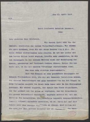 Brief an Heinrich Dessauer : 27.04.1914