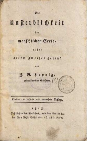 Die Unsterblichkeit der menschlichen Seele, außer allem Zweifel gesetzt
