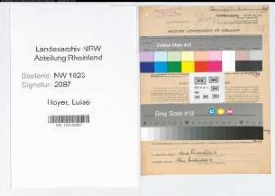 Entnazifizierung Luise Hoyer , geb. 09.09.1898 (Sekretaerin)