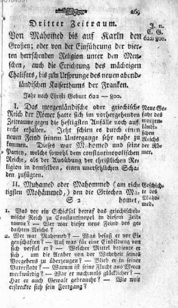 Dritter Zeitraum. Von Mahomed bis auf Karln den Großen
